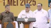 Presiden Prabowo Subianto Saat Berpidato Dalam Peringatan Hari Buruh Internasional